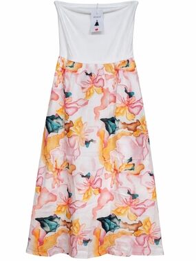 White Strapless Sundress with Watercolor Floral Skirt